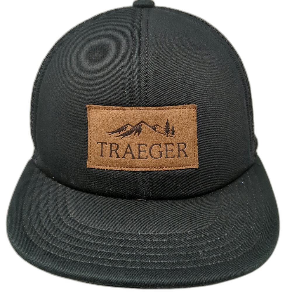 Traeger Trucker Hat Black One Size Snapback Mesh Back Logo Patch Mountain